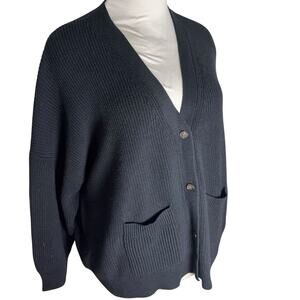 NEW J Crew Cardigan Women's Size 2X Black Cotton Cashmere Relaxed Fit Button Up